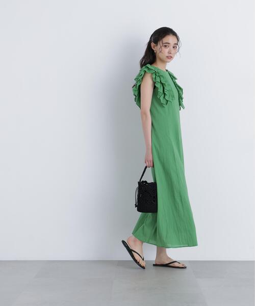 N.（N. Natural Beauty Basic）（エヌエヌナチュラルビューティーベーシック）の「デザインフリル楊柳ワンピース（ワンピース・レディース・ダークグリーン/ブラック/ベージュ・MEDIUM/P/S）」の12枚目の写真