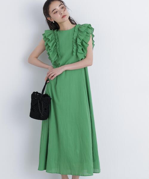 N.（N. Natural Beauty Basic）（エヌエヌナチュラルビューティーベーシック）の「デザインフリル楊柳ワンピース（ワンピース・レディース・ダークグリーン/ブラック/ベージュ・MEDIUM/P/S）」の13枚目の写真
