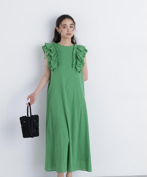 N.（N. Natural Beauty Basic）（エヌエヌナチュラルビューティーベーシック）の「デザインフリル楊柳ワンピース（ワンピース・レディース・ダークグリーン/ブラック/ベージュ・MEDIUM/P/S）」の14枚目の写真