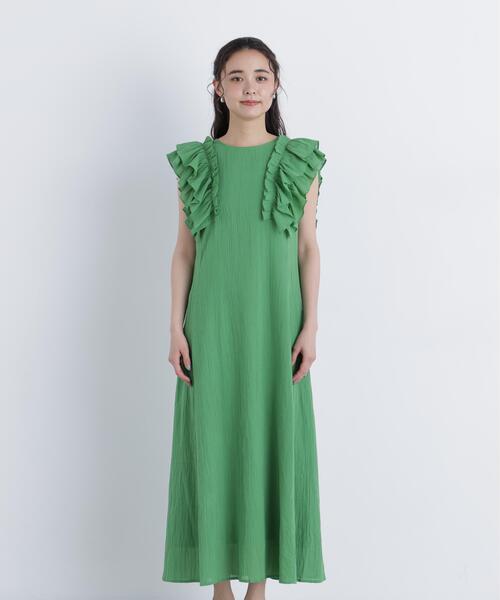 N.（N. Natural Beauty Basic）（エヌエヌナチュラルビューティーベーシック）の「デザインフリル楊柳ワンピース（ワンピース・レディース・ダークグリーン/ブラック/ベージュ・MEDIUM/P/S）」の15枚目の写真