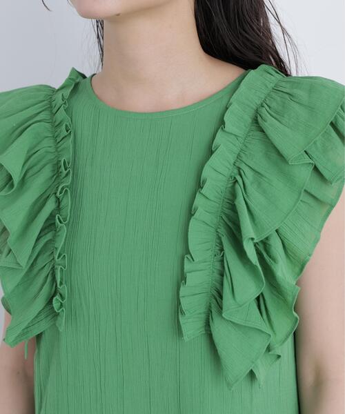 N.(N. Natural Beauty Basic)(エヌエヌナチュラルビューティーベーシック)の「デザインフリル楊柳ワンピース(ワンピース・レディース・ダークグリーン/ブラック/ベージュ・MEDIUM/P/S)」の4枚目の写真