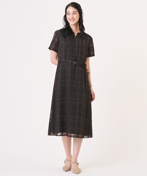 J.PRESS(ジェイプレス)の「シャドーチェック ワンピース(ワンピース・レディース・ダークブラウン系3/ネイビー系・11/9)」の5枚目の写真