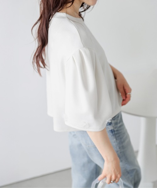 La-gemme(ラジェム)の「立体袖×チュールフラワー プルオーバー(Tシャツ/カットソー・レディース・ブラック/ピンク/ホワイト・フリー)」の7枚目の写真