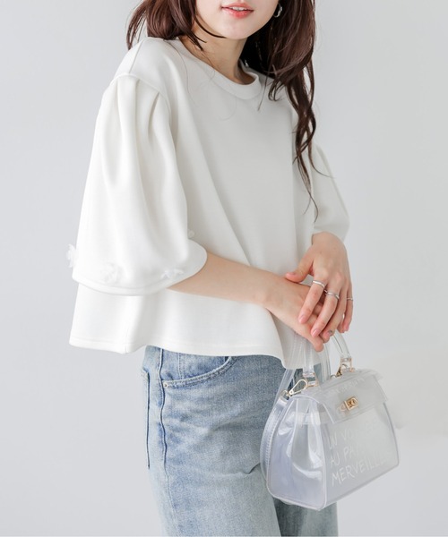 La-gemme(ラジェム)の「立体袖×チュールフラワー プルオーバー(Tシャツ/カットソー・レディース・ブラック/ピンク/ホワイト・フリー)」の8枚目の写真
