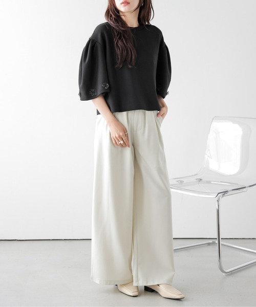 La-gemme(ラジェム)の「立体袖×チュールフラワー プルオーバー(Tシャツ/カットソー・レディース・ブラック/ピンク/ホワイト・フリー)」の9枚目の写真