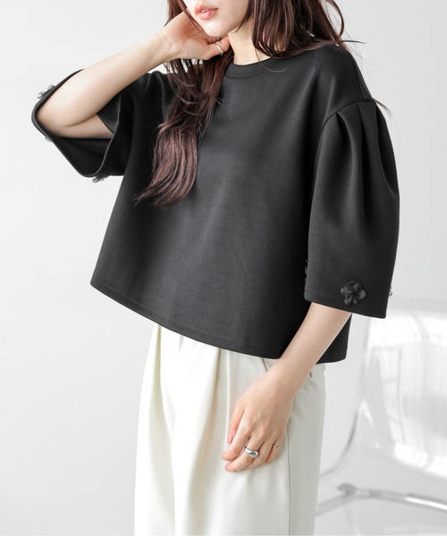 La-gemme(ラジェム)の「立体袖×チュールフラワー プルオーバー(Tシャツ/カットソー・レディース・ブラック/ピンク/ホワイト・フリー)」の10枚目の写真