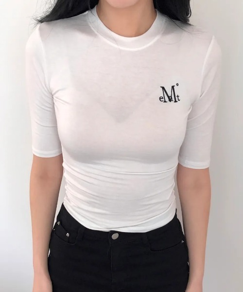 MUCENT（ムセント）の「◇MUCENT◇ブランド直輸入正規品/セリオン シグネチャー ロゴ スリーブ T SERION SIGNATURE LOGO SLEEVE T（Tシャツ/カットソー・レディース・グレー/ホワイト/ブラック・FREE）」の4枚目の写真