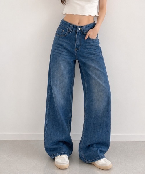 NANEA(ナネア)の「バックポケット ワイドストレートデニム(デニムパンツ・レディース・ブルー・LARGE/MEDIUM/SMALL)」の3枚目の写真