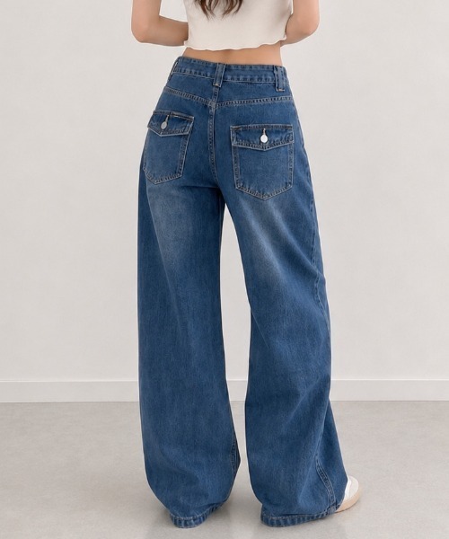 NANEA(ナネア)の「バックポケット ワイドストレートデニム(デニムパンツ・レディース・ブルー・LARGE/MEDIUM/SMALL)」の5枚目の写真
