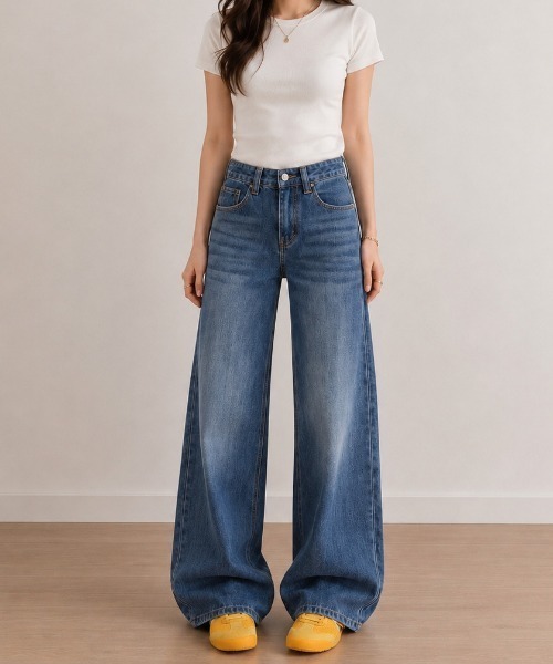 NANEA(ナネア)の「バックポケット ワイドストレートデニム(デニムパンツ・レディース・ブルー・LARGE/MEDIUM/SMALL)」の7枚目の写真