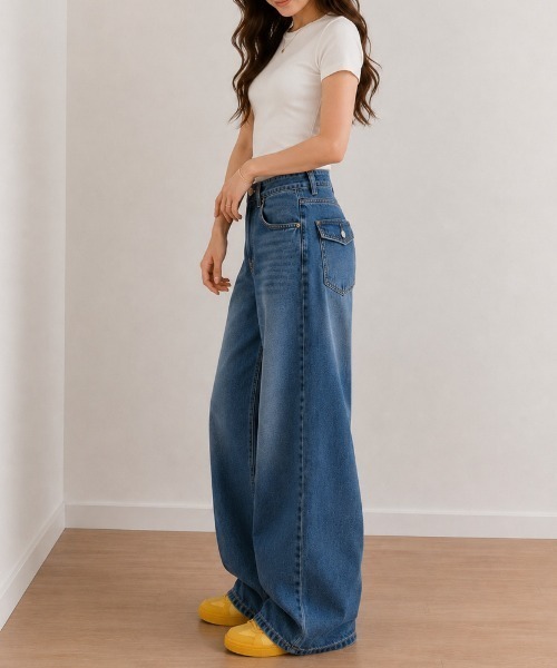 NANEA(ナネア)の「バックポケット ワイドストレートデニム(デニムパンツ・レディース・ブルー・LARGE/MEDIUM/SMALL)」の8枚目の写真