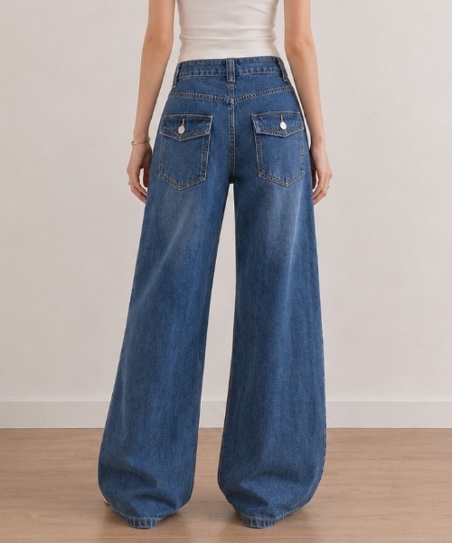 NANEA(ナネア)の「バックポケット ワイドストレートデニム(デニムパンツ・レディース・ブルー・LARGE/MEDIUM/SMALL)」の9枚目の写真