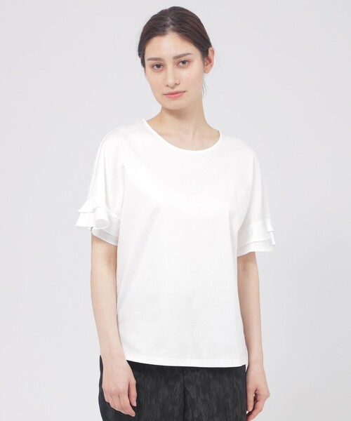 Paul Stuart(ポールスチュアート)の「【ウォッシャブル】60スムース プルオーバー(Tシャツ/カットソー・レディース・ネイビー/ホワイト・6)」の2枚目の写真