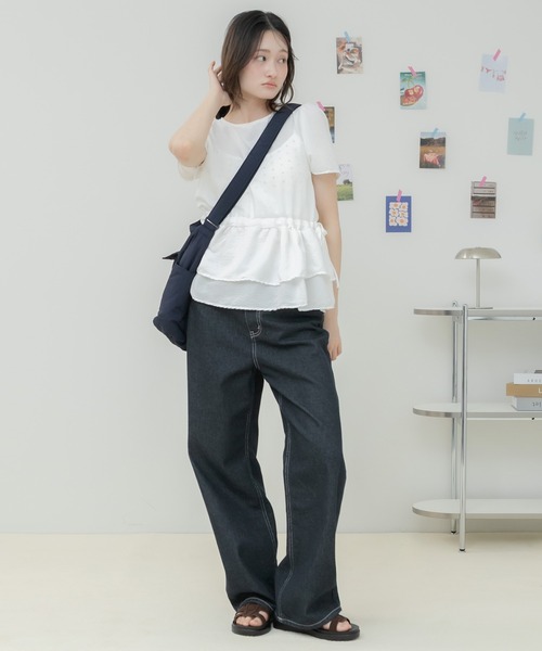HEILIS(ヘイリス)の「シアー半袖ペプラムブラウス / 半袖ブラウス シアーブラウス ペプラムトップス ティアードブラウス リボンデザイン レイヤードトップス 春服 夏服 秋服 フェミニン ガーリー 韓国ファッション 大人カジュアル デイリー シアー お出かけ デート オフィスカジュアル(シャツ/ブラウス・レディース・ブラック/アイボリー・FREE)」の17枚目の写真