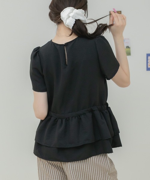 HEILIS(ヘイリス)の「シアー半袖ペプラムブラウス / 半袖ブラウス シアーブラウス ペプラムトップス ティアードブラウス リボンデザイン レイヤードトップス 春服 夏服 秋服 フェミニン ガーリー 韓国ファッション 大人カジュアル デイリー シアー お出かけ デート オフィスカジュアル(シャツ/ブラウス・レディース・ブラック/アイボリー・FREE)」の22枚目の写真