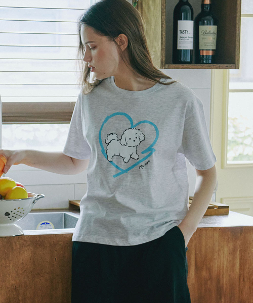 MALOUPE(マロップ)の「5220 パピーグラフィックTシャツ (ライトグレー)(Tシャツ/カットソー・レディース・ライトグレー・FREE)」の1枚目の写真