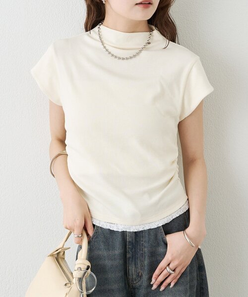 mystic(ミスティック)の「【レイヤードデザイン】プレート付きハイネックTシャツ(Tシャツ/カットソー・レディース・ブルー/ブラック/チャコールグレー/アイボリー・FREE)」の1枚目の写真