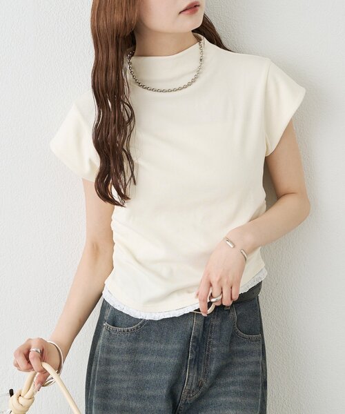 mystic(ミスティック)の「【レイヤードデザイン】プレート付きハイネックTシャツ(Tシャツ/カットソー・レディース・ブルー/ブラック/チャコールグレー/アイボリー・FREE)」の5枚目の写真