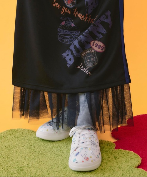 ScoLar(スカラー)の「ScoLar(スカラー) ジャージライク生地×裏地チュールスカート(スカート・レディース・ブラック/ネイビー・MEDIUM)」の8枚目の写真