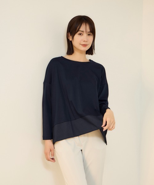 ketty(ケティ)の「【機能するミニマル服】異素材プルオーバー(Tシャツ/カットソー・レディース・ブラック/ネイビー・M)」の2枚目の写真