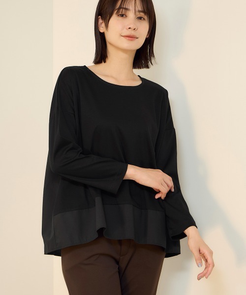 ketty(ケティ)の「【機能するミニマル服】異素材プルオーバー(Tシャツ/カットソー・レディース・ブラック/ネイビー・M)」の1枚目の写真