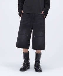 Double knee denim bermuda BLACK