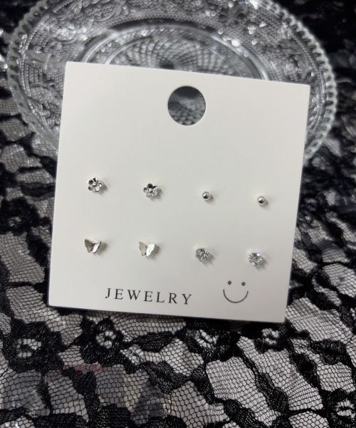 MASHIRO(マシロ)の「【MASHIRO】バタフライ&フラワーミックスワンポイントミニピアス8点セット(MA/EK614)(ピアス(両耳用)・レディース・シルバー・FREE)」の1枚目の写真