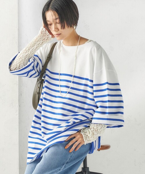 SHIPS(シップス)の「【SHIPS別注】Le minor: パネル ボーダー チュニック(Tシャツ/カットソー・レディース・ブラック/ブルー・ONE SIZE)」の1枚目の写真