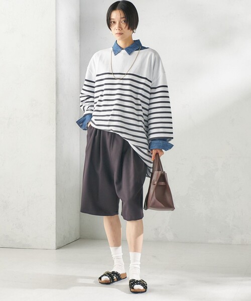 SHIPS(シップス)の「【SHIPS別注】Le minor: パネル ボーダー チュニック(Tシャツ/カットソー・レディース・ブラック/ブルー・ONE SIZE)」の3枚目の写真