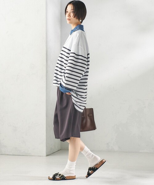 SHIPS(シップス)の「【SHIPS別注】Le minor: パネル ボーダー チュニック(Tシャツ/カットソー・レディース・ブラック/ブルー・ONE SIZE)」の4枚目の写真