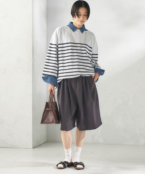 SHIPS(シップス)の「【SHIPS別注】Le minor: パネル ボーダー チュニック(Tシャツ/カットソー・レディース・ブラック/ブルー・ONE SIZE)」の6枚目の写真