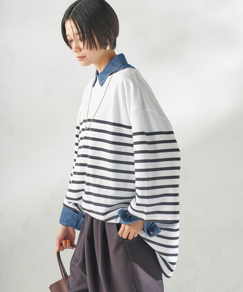 SHIPS(シップス)の「【SHIPS別注】Le minor: パネル ボーダー チュニック(Tシャツ/カットソー・レディース・ブラック/ブルー・ONE SIZE)」の8枚目の写真