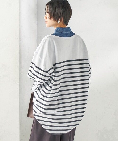 SHIPS(シップス)の「【SHIPS別注】Le minor: パネル ボーダー チュニック(Tシャツ/カットソー・レディース・ブラック/ブルー・ONE SIZE)」の9枚目の写真