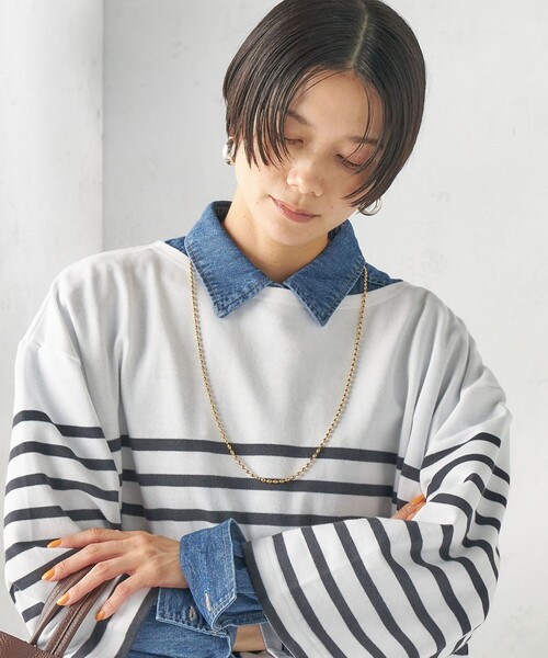 SHIPS(シップス)の「【SHIPS別注】Le minor: パネル ボーダー チュニック(Tシャツ/カットソー・レディース・ブラック/ブルー・ONE SIZE)」の12枚目の写真