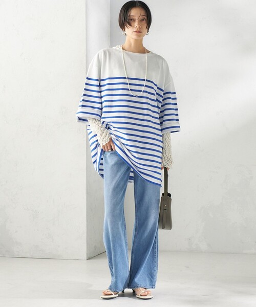 SHIPS(シップス)の「【SHIPS別注】Le minor: パネル ボーダー チュニック(Tシャツ/カットソー・レディース・ブラック/ブルー・ONE SIZE)」の13枚目の写真
