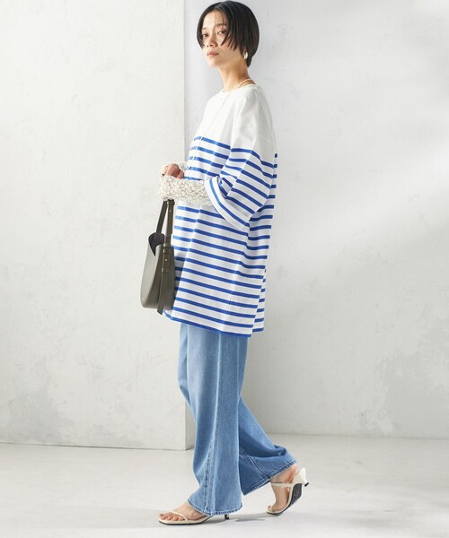 SHIPS(シップス)の「【SHIPS別注】Le minor: パネル ボーダー チュニック(Tシャツ/カットソー・レディース・ブラック/ブルー・ONE SIZE)」の14枚目の写真