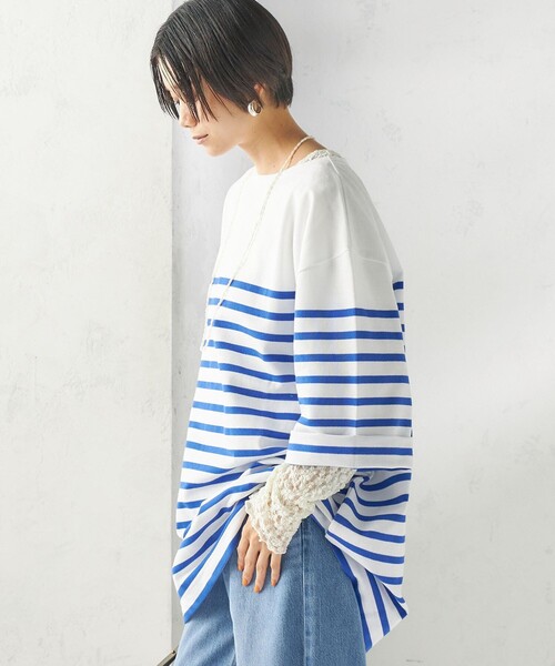 SHIPS(シップス)の「【SHIPS別注】Le minor: パネル ボーダー チュニック(Tシャツ/カットソー・レディース・ブラック/ブルー・ONE SIZE)」の18枚目の写真