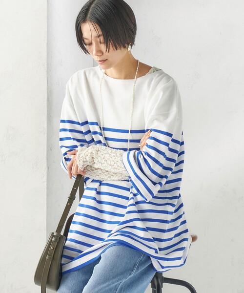 SHIPS(シップス)の「【SHIPS別注】Le minor: パネル ボーダー チュニック(Tシャツ/カットソー・レディース・ブラック/ブルー・ONE SIZE)」の21枚目の写真