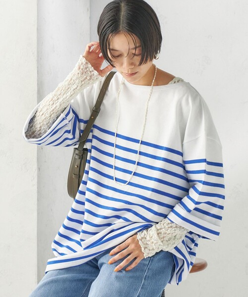 SHIPS(シップス)の「【SHIPS別注】Le minor: パネル ボーダー チュニック(Tシャツ/カットソー・レディース・ブラック/ブルー・ONE SIZE)」の22枚目の写真