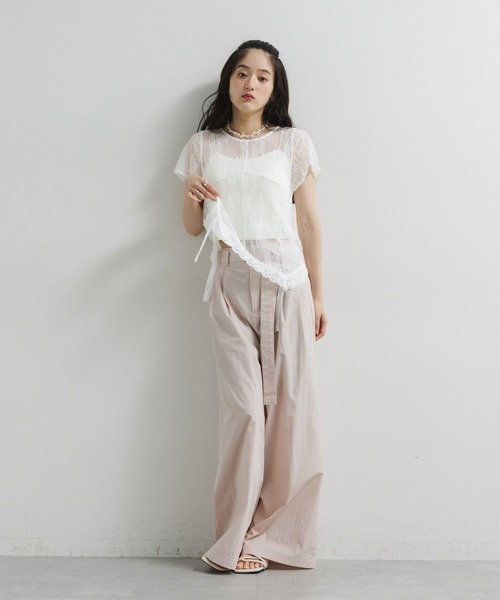 RAGEBLUE(レイジブルー)の「ベルト付き/ナイロンワイドパンツ/セットアップ対応(その他パンツ・レディース・ピンク/ブラック・FREE)」の3枚目の写真