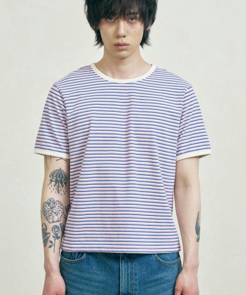 FERNOV(ペルノブ)の「マルチストライプクロップリンガーティー ブルー(Tシャツ/カットソー・レディース・その他・3/2/1)」の4枚目の写真