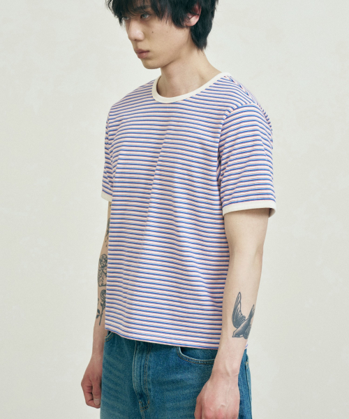FERNOV(ペルノブ)の「マルチストライプクロップリンガーティー ブルー(Tシャツ/カットソー・レディース・その他・3/2/1)」の5枚目の写真