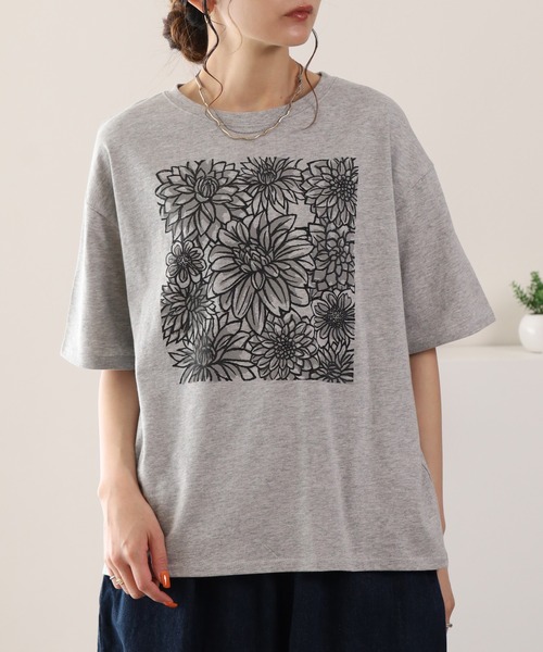 BARNDOOR（バーンドア）の「20/-天竺ダリアロゴプリントT 26SS（Tシャツ/カットソー・レディース・ネイビー/オフホワイト/杢グレー・FREE）」の8枚目の写真