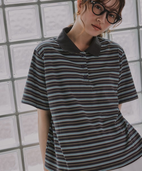 210nouve(トゥージュヌーブ)の「マルチボーダー ポロシャツ(ポロシャツ・レディース・アイボリー/ベージュ/ネイビー/ダークグレー・FREE)」の17枚目の写真
