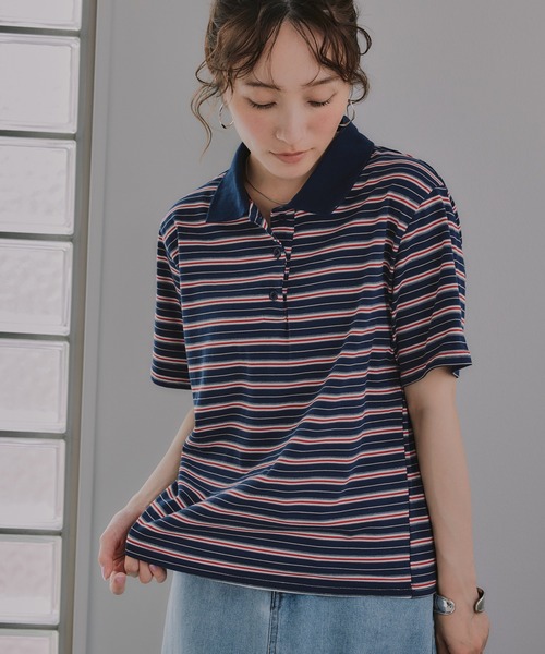 210nouve(トゥージュヌーブ)の「マルチボーダー ポロシャツ(ポロシャツ・レディース・アイボリー/ベージュ/ネイビー/ダークグレー・FREE)」の8枚目の写真