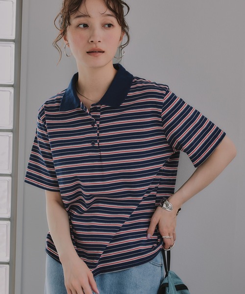210nouve(トゥージュヌーブ)の「マルチボーダー ポロシャツ(ポロシャツ・レディース・アイボリー/ベージュ/ネイビー/ダークグレー・FREE)」の9枚目の写真