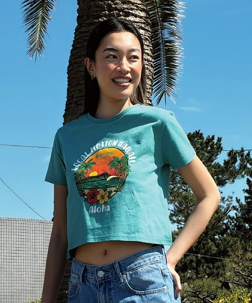 LOCALMOTION HAWAII(ローカルモーション ハワイ)の「サーフダイアモンドヘッドプリントTシャツ(Tシャツ/カットソー・レディース・ミント/ホワイト・MEDIUM/LARGE)」の2枚目の写真