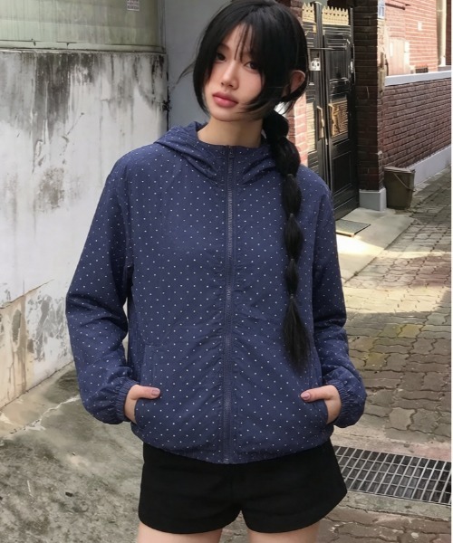 セール】【Y2Kガーリー】 パーカー ドット柄 長袖 フード付き UVカット