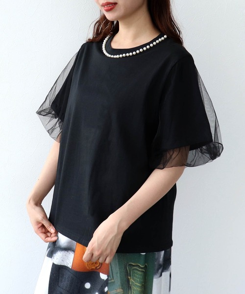 Cepica(セピカ)の「パール付きチュール重ねTシャツ(Tシャツ/カットソー・レディース・ブラック・FREE)」の9枚目の写真