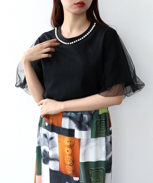 Cepica(セピカ)の「パール付きチュール重ねTシャツ(Tシャツ/カットソー・レディース・ブラック・FREE)」の11枚目の写真